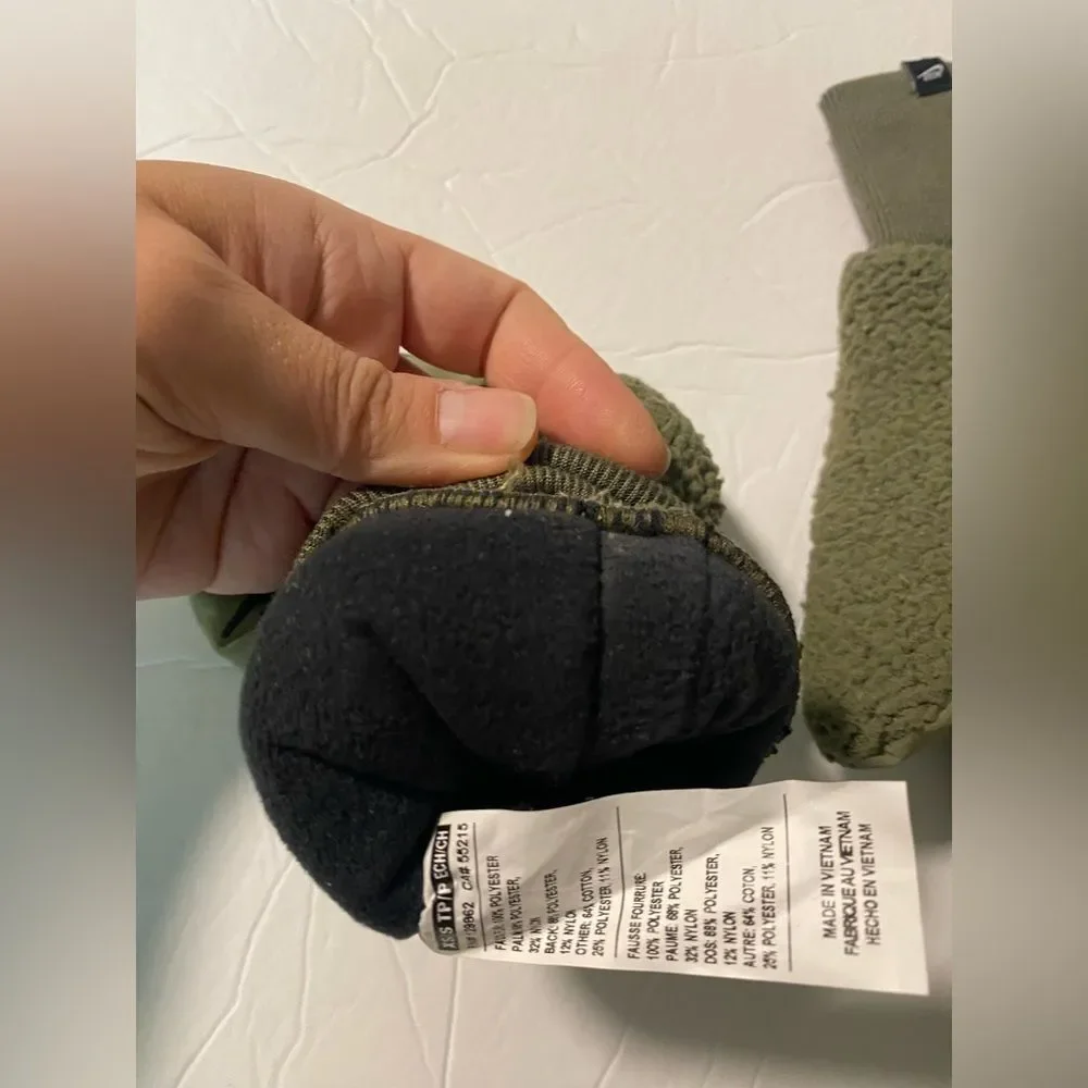 Nike women’s faux fur fleece lined sherpa nylon army green mittens XS